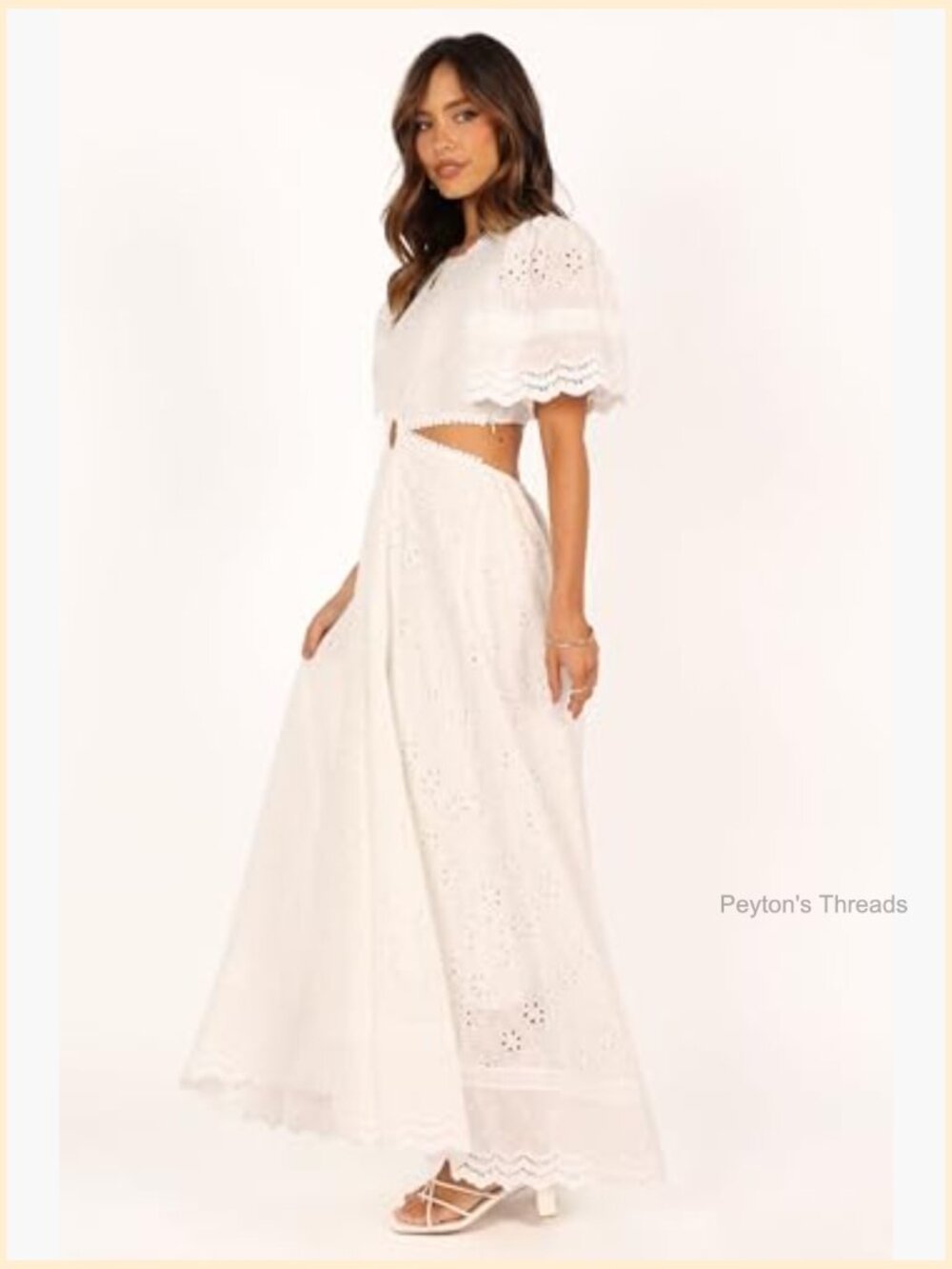 Women's Merletto Cut Out Maxi Dress - Round Neckline, Back Button Close, Side - Picture 4 of 7